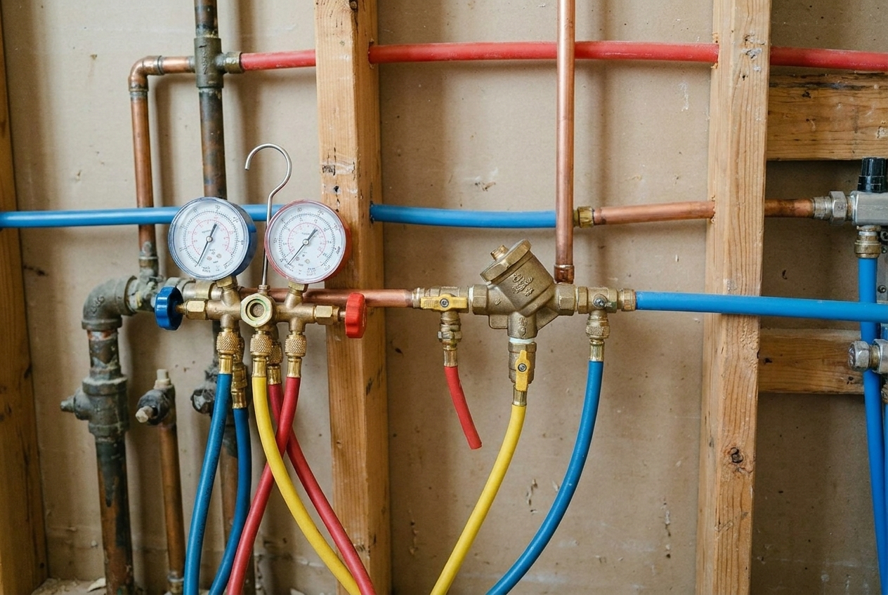 Backflow test gauge kit during a compliance test