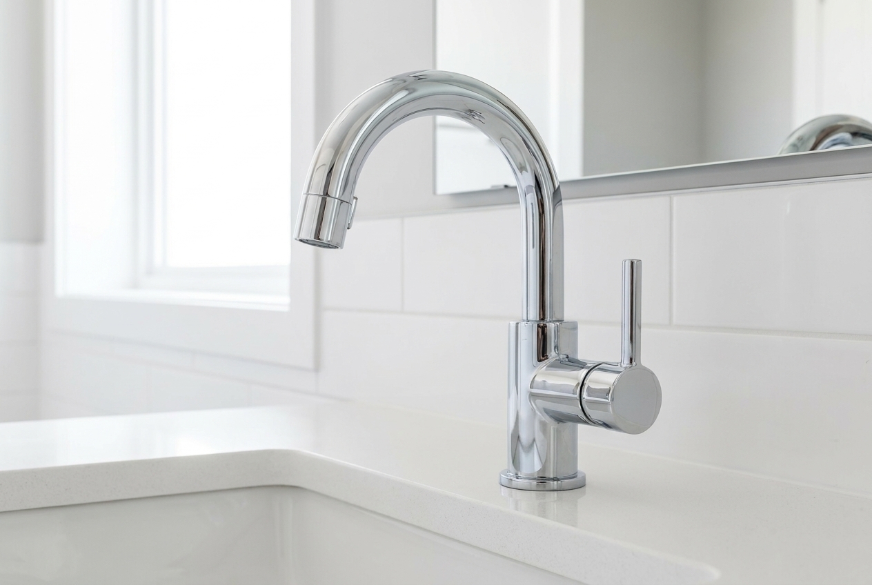 New chrome bathroom sink faucet and fixtures