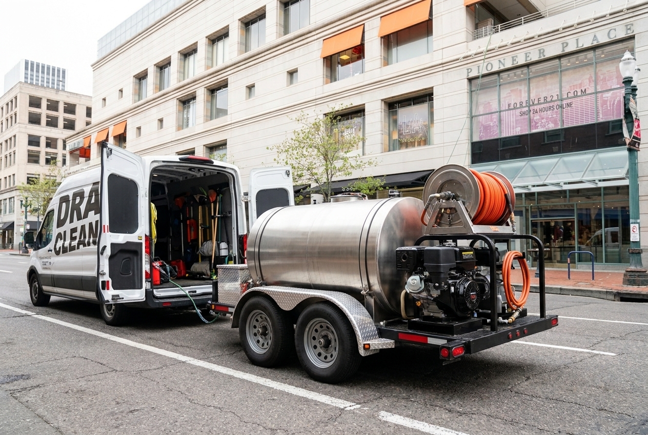 Professional hydro jetting machine with a hose reel