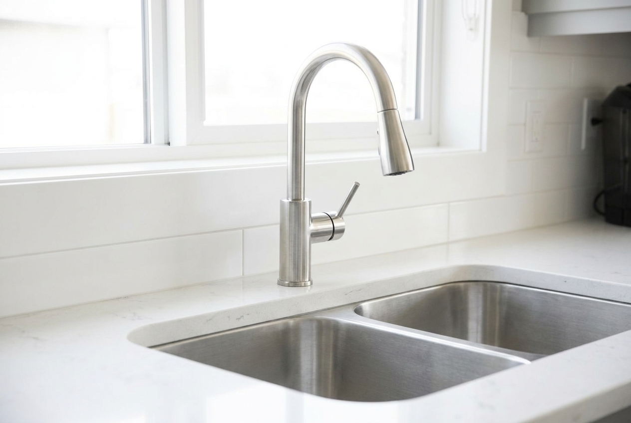 Modern kitchen sink faucet newly installed