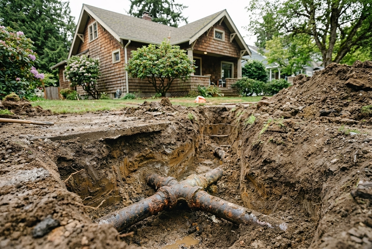 Sewer line junction where shared laterals connect