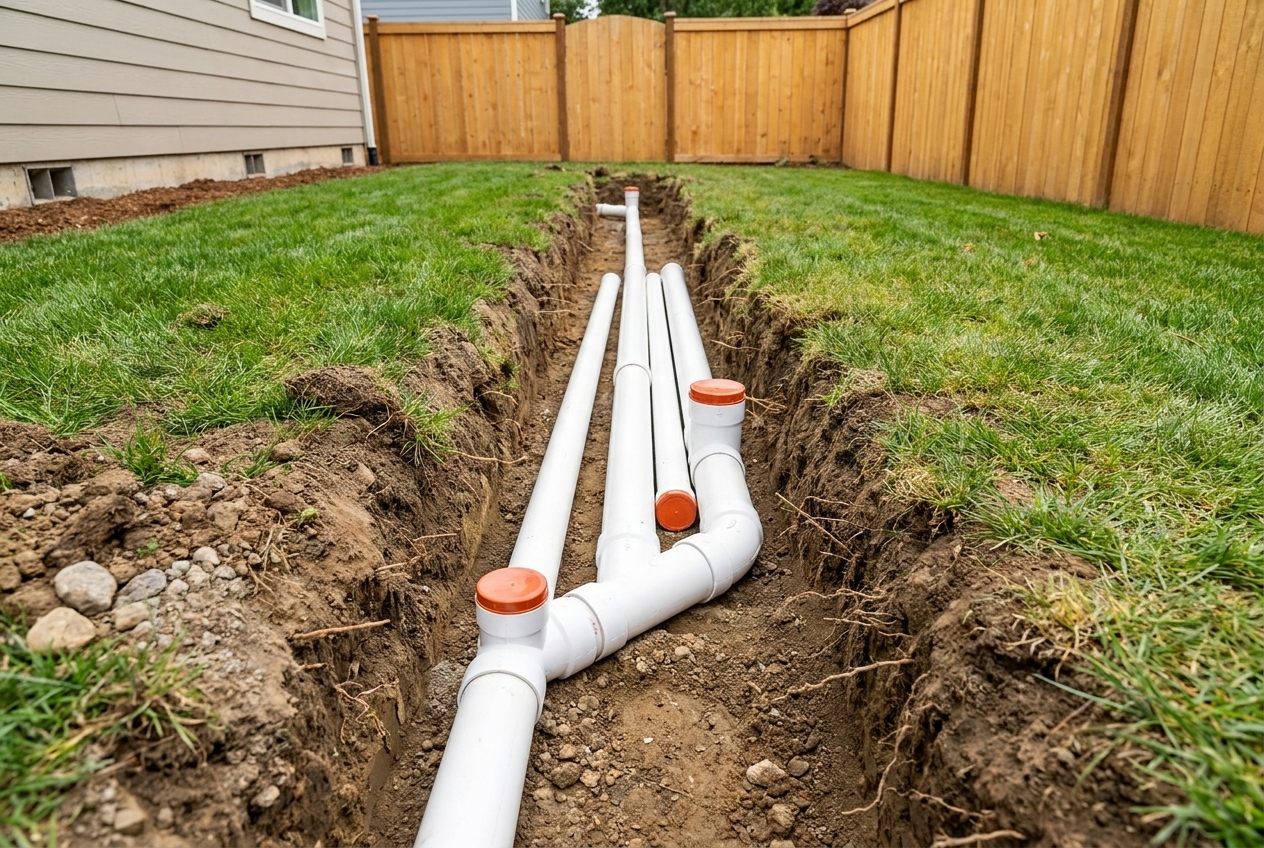 New sewer pipe sections ready for installation