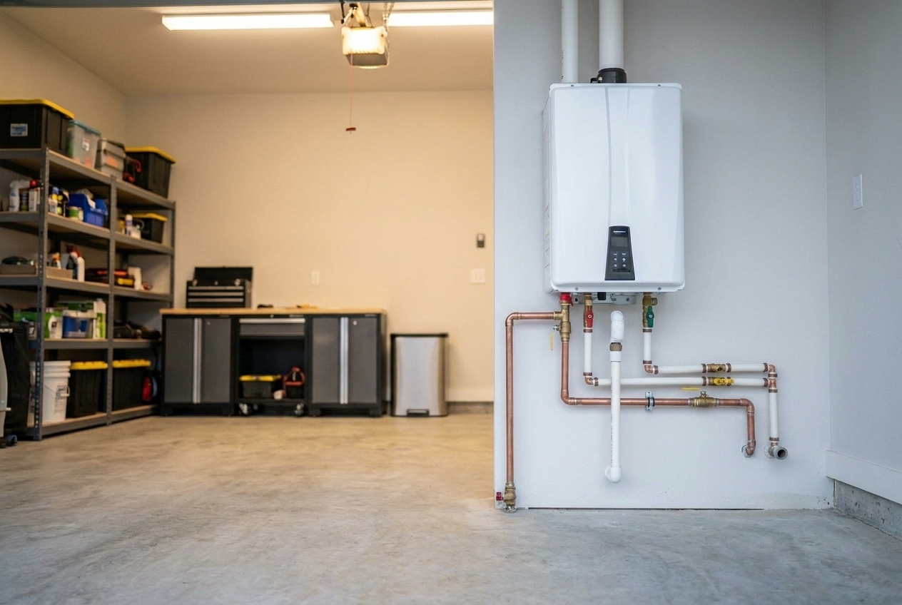 Wall-mounted tankless water heater unit