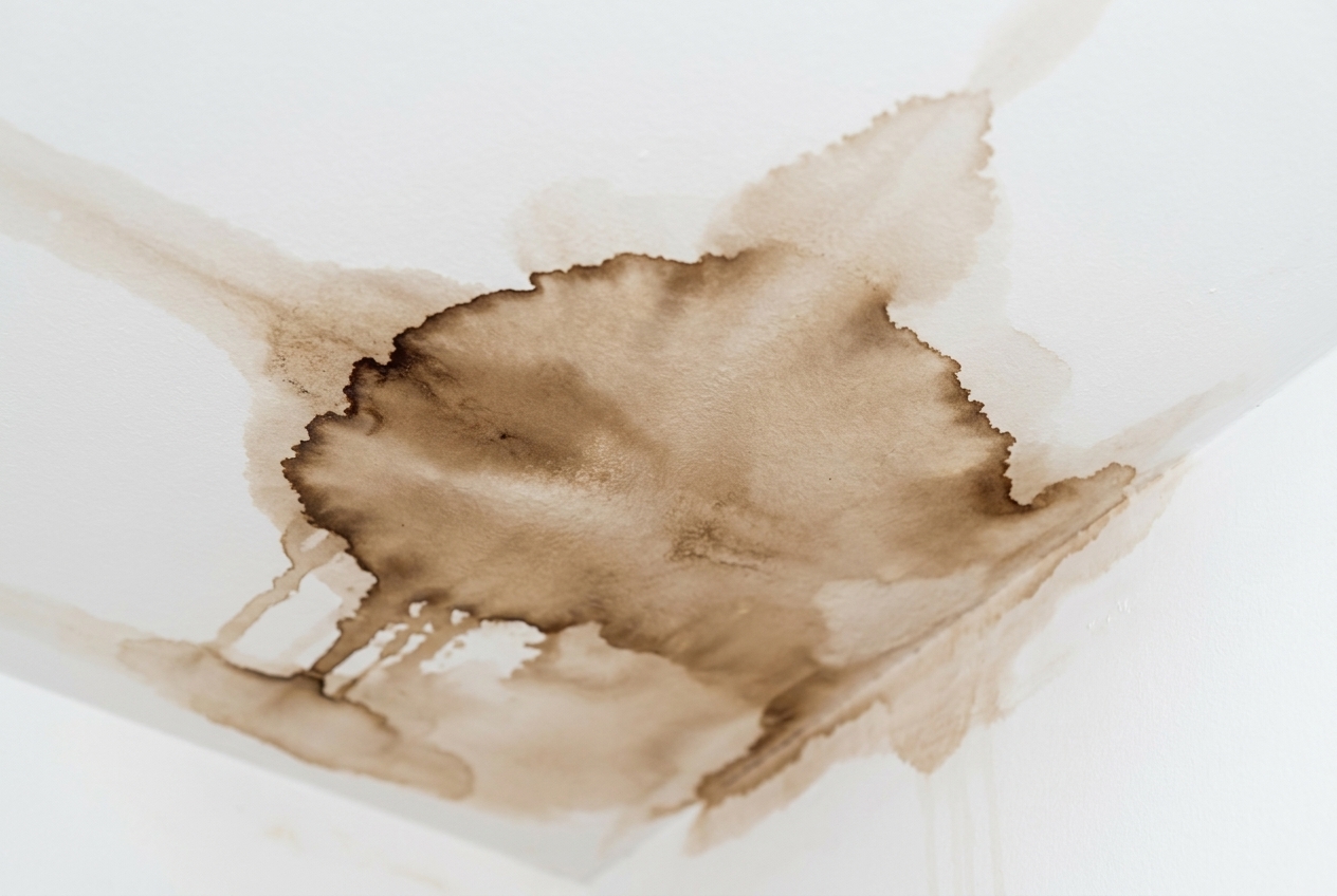 Water stain on a ceiling revealing a hidden leak